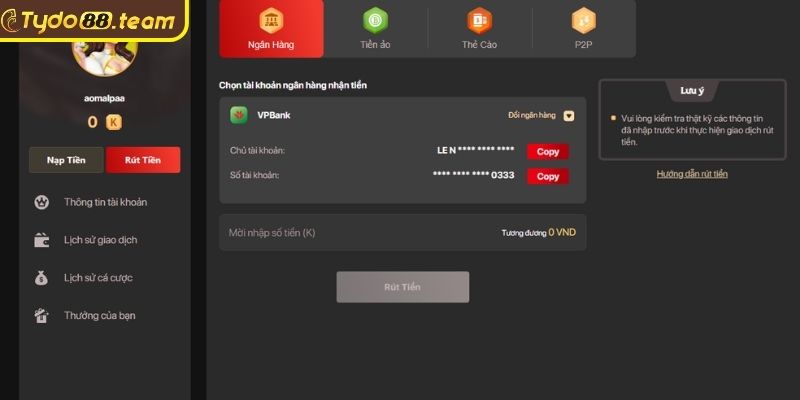 Rút Tiền Tydo88 – Quy Trình Thực Hiện Nhanh Chóng, An Toàn 1 Điều kiện để thực hiện rút tiền Tydo88 thành công